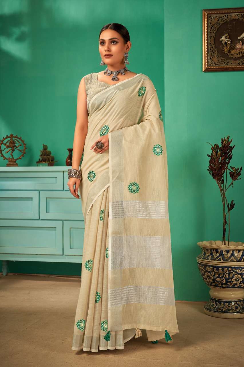 Sangam Paro Catalog Designer Linen Work Sarees