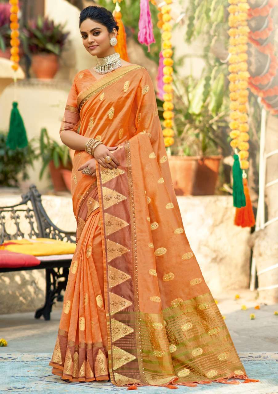 Sangam Silver Stone Catalog Fancy Organza Work Saree 