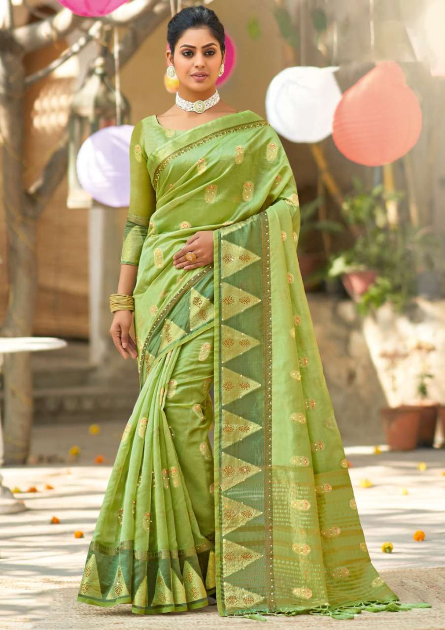 Sangam Silver Stone Catalog Fancy Organza Work Saree 