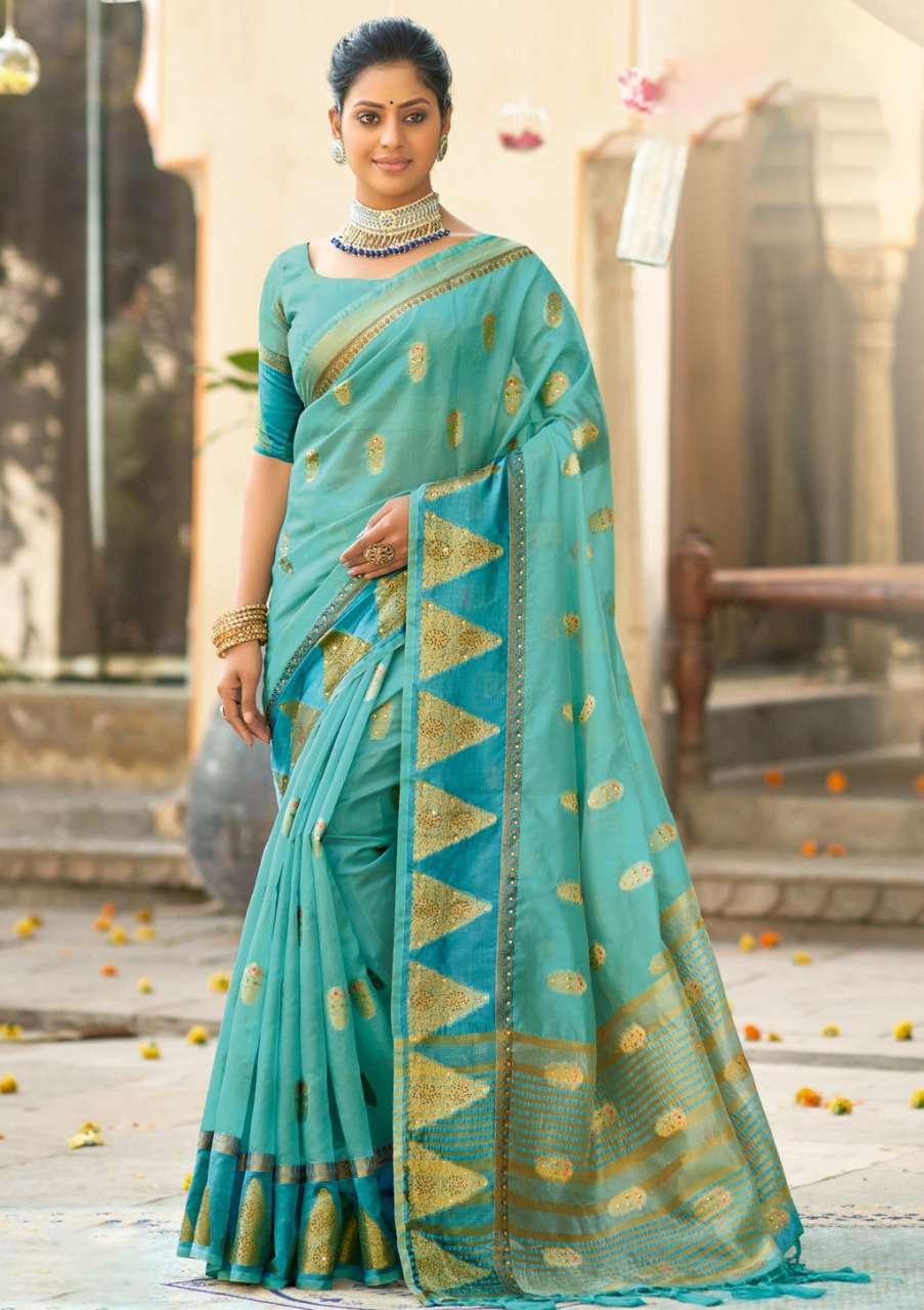 Sangam Silver Stone Catalog Fancy Organza Work Saree 