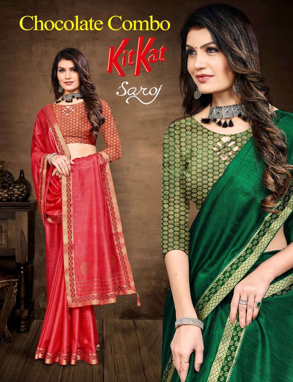 Saroj Kitkat Catalog Casual Wear Vichitra Silk Sarees 