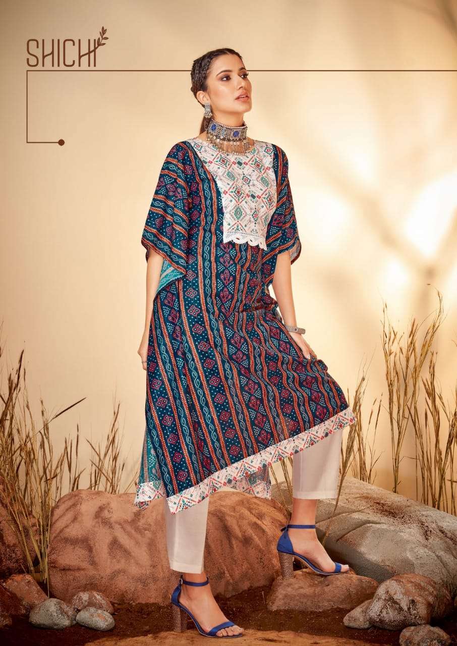 Shichi Kaya Catalog Party Wear Long Kaftan Kurti With Bottom