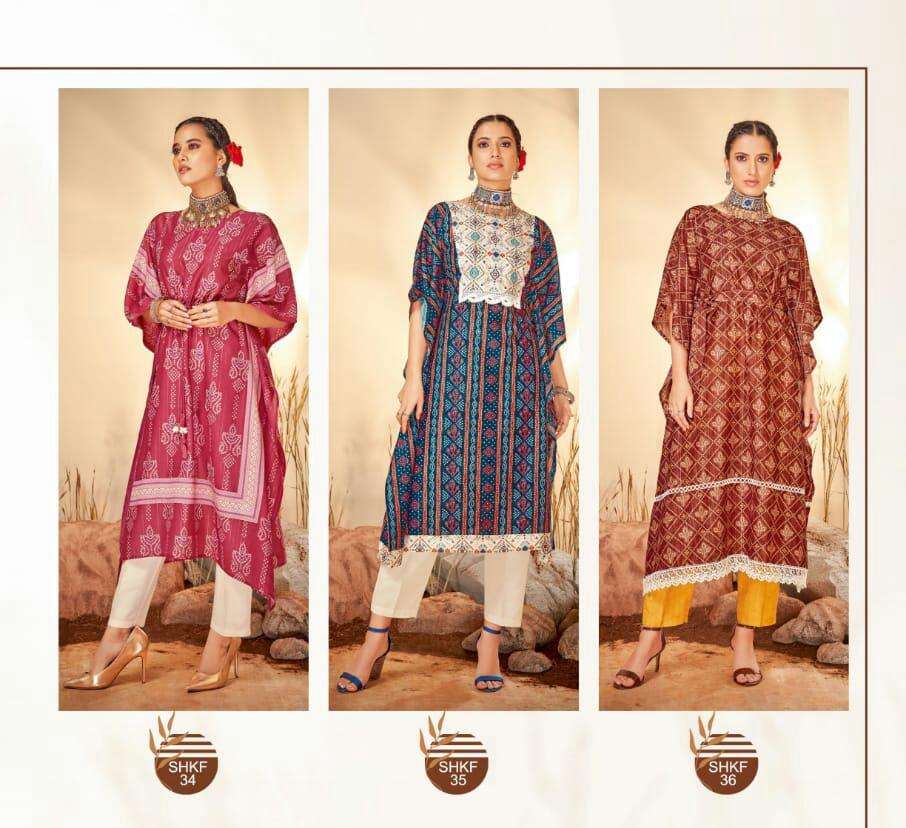 Shichi Kaya Catalog Party Wear Long Kaftan Kurti With Bottom