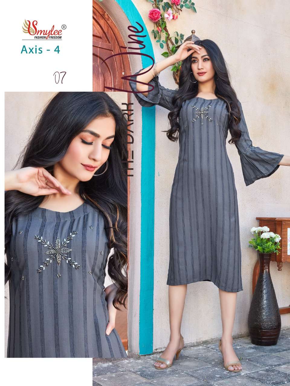 Smylee Axis Vol 4 Catalog Casual Embroidery Straight Cut Kurtis 