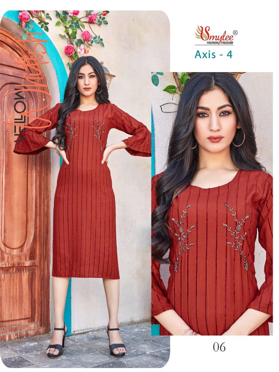 Smylee Axis Vol 4 Catalog Casual Embroidery Straight Cut Kurtis 