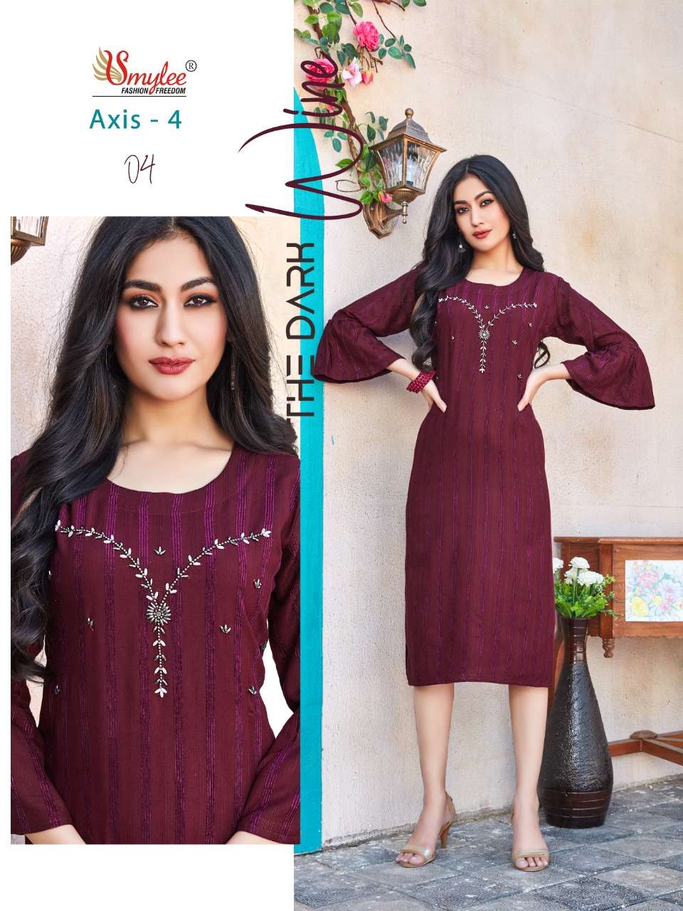Smylee Axis Vol 4 Catalog Casual Embroidery Straight Cut Kurtis 