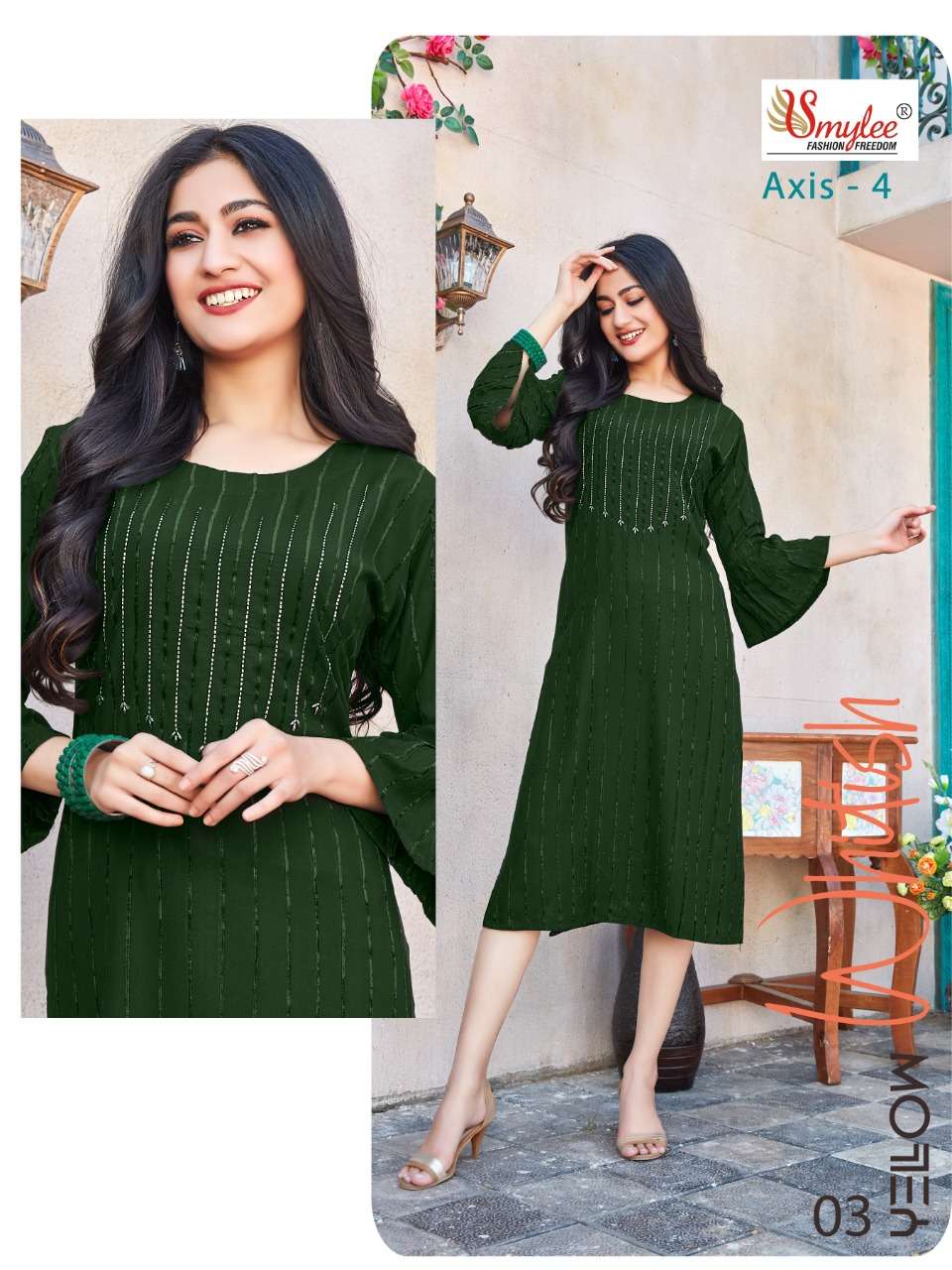 Smylee Axis Vol 4 Catalog Casual Embroidery Straight Cut Kurtis 