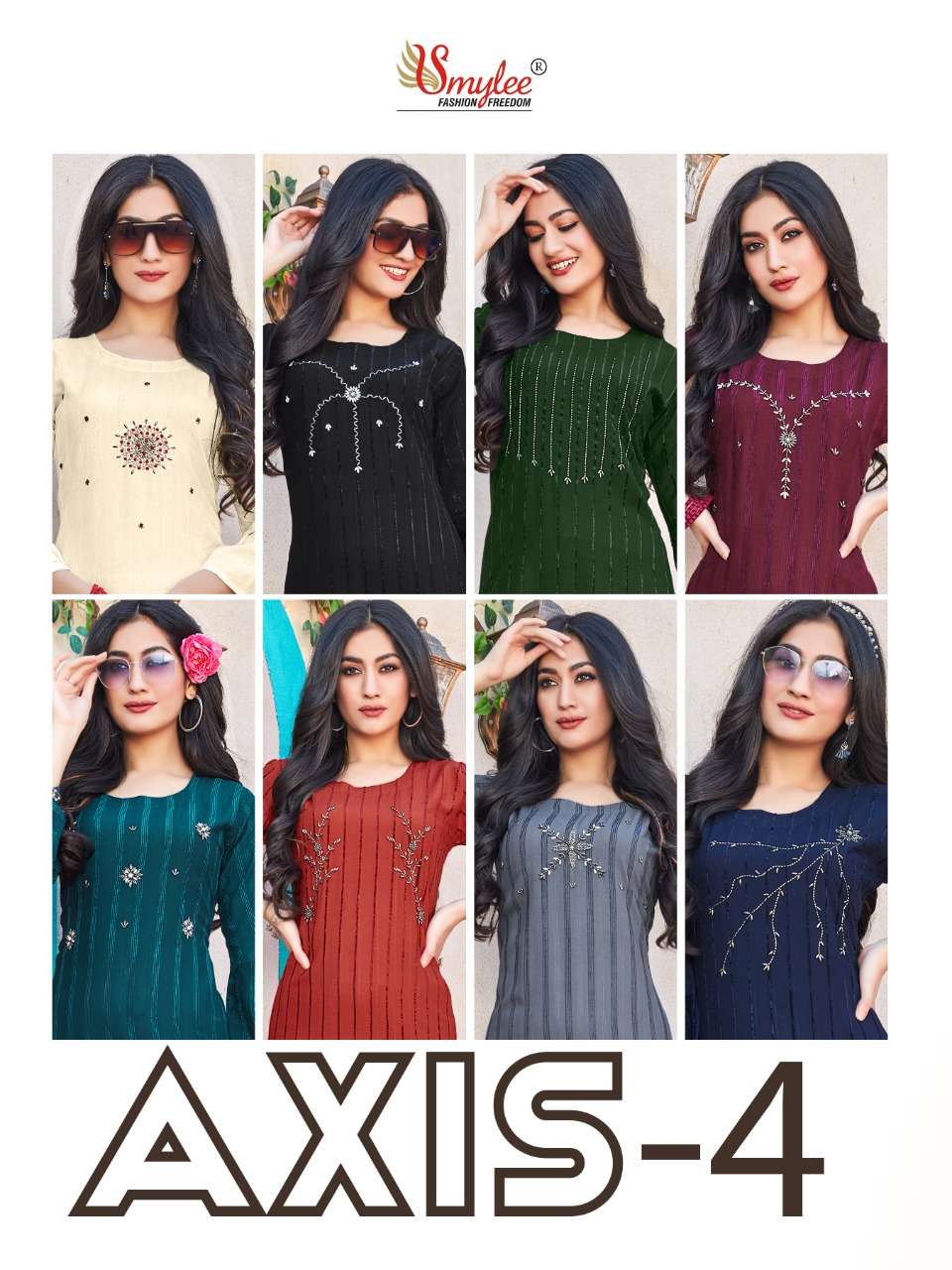 Smylee Axis Vol 4 Catalog Casual Embroidery Straight Cut Kurtis 