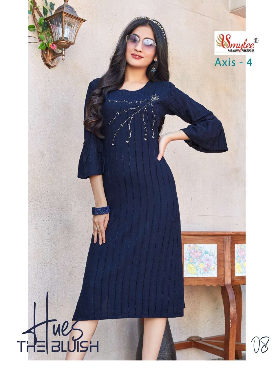 Smylee Axis Vol 4 Catalog Casual Embroidery Straight Cut Kurtis 