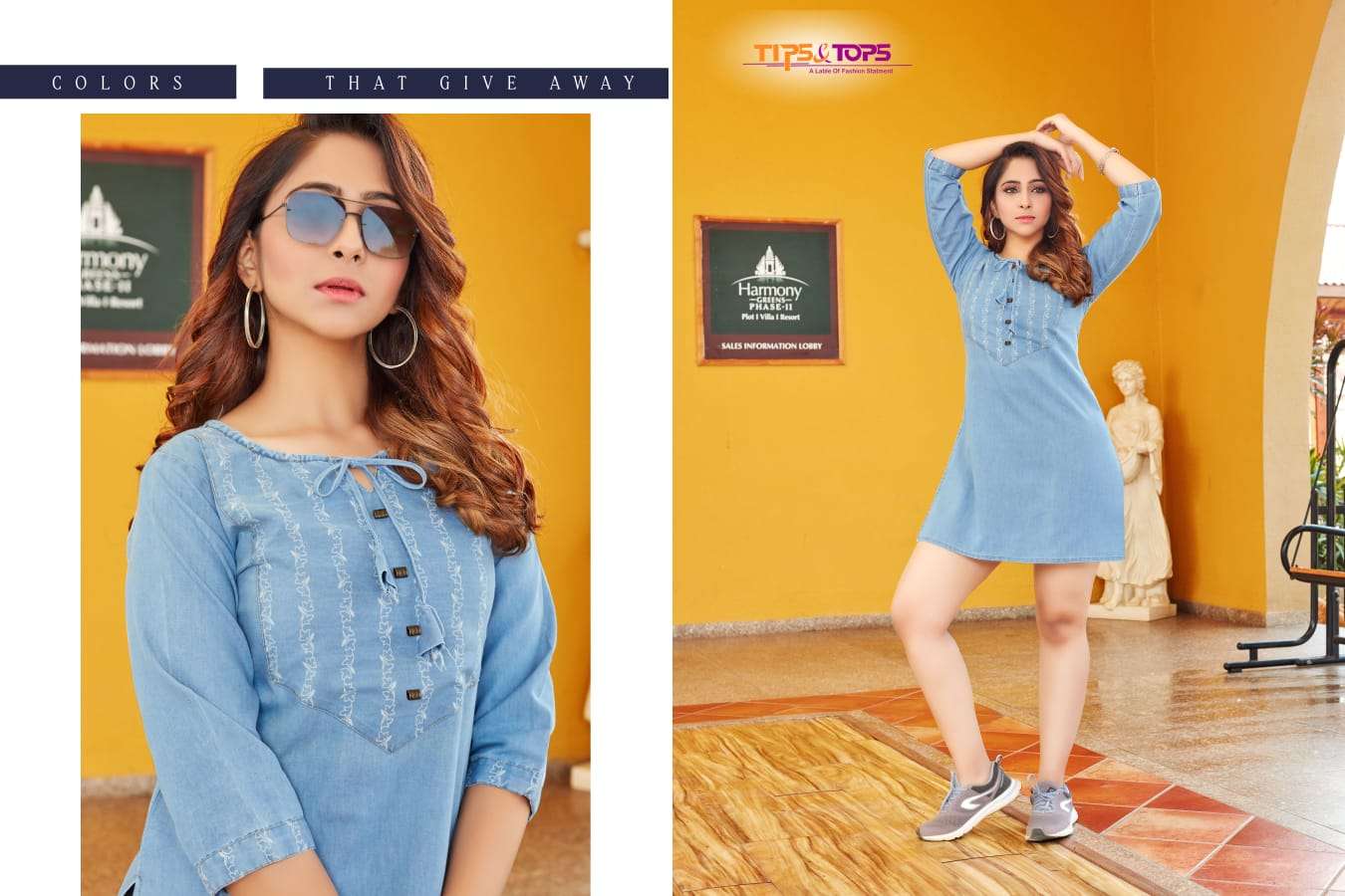 Tips & Tops Blue catalog  Fancy Denim Western short kurti 