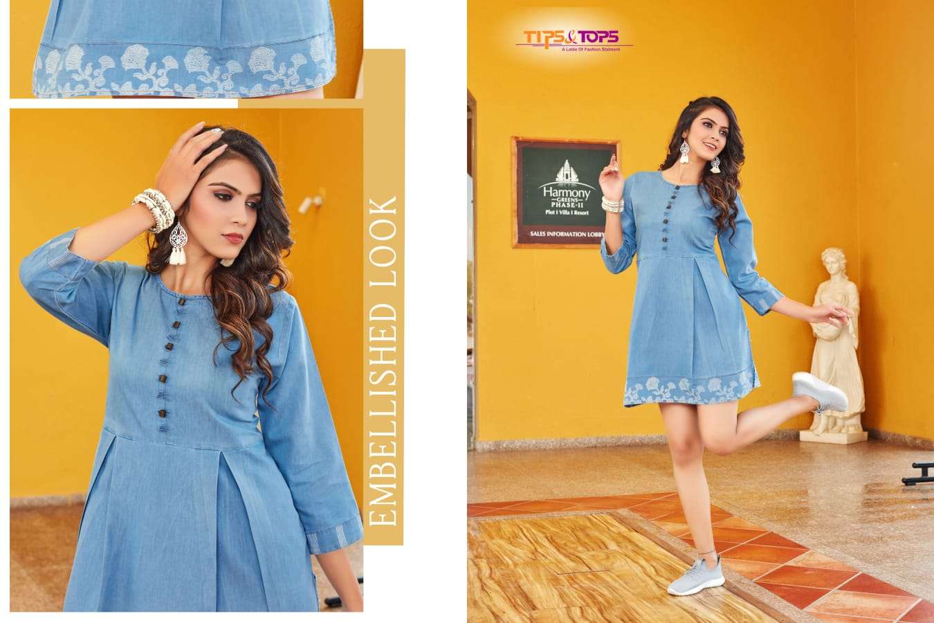 Tips & Tops Blue catalog  Fancy Denim Western short kurti 