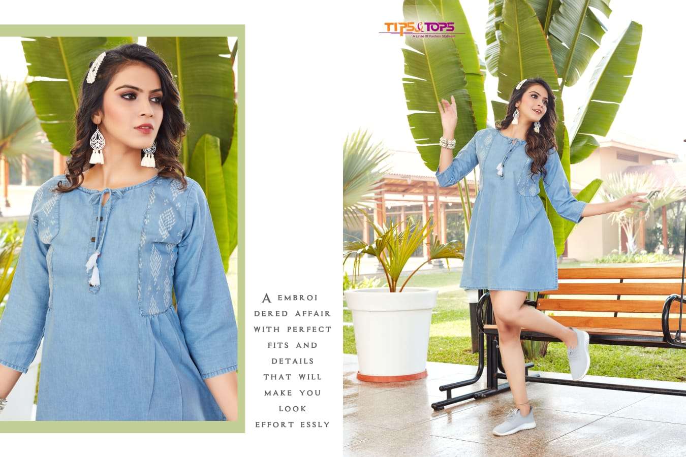 Tips & Tops Blue catalog  Fancy Denim Western short kurti 