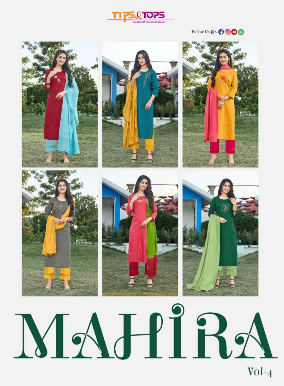 Tips & Tops Mahira Vol 4 Catalog Festive Wear Readymade Top Bottom With Dupatta 