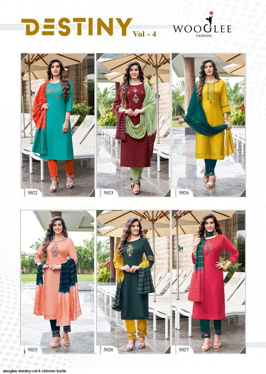 Wooglee Destiny Vol 4 Catalog Ethnic Wear Readymade Top Bottom With Dupatta