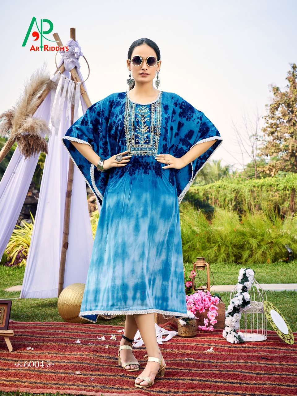 Art Riddhs Kaftan Catalog Fancy Wear Rayon Long Kaftan Kurtis 