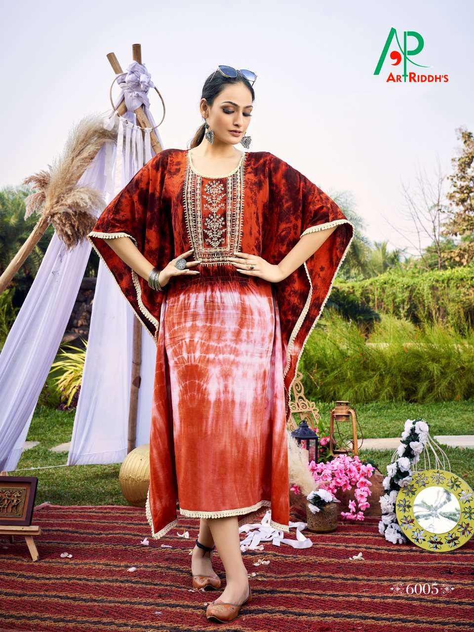 Art Riddhs Kaftan Catalog Fancy Wear Rayon Long Kaftan Kurtis 