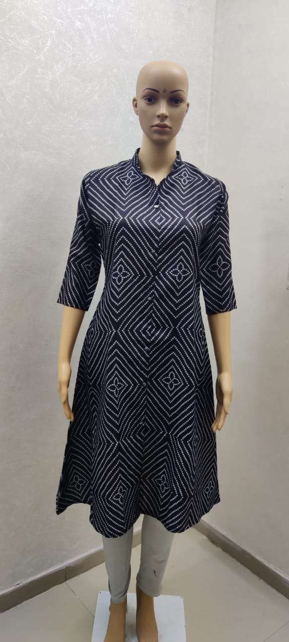 Bandhani Special Daily Wear A-Line  Cotton Printed Long Kurtis Wholesale