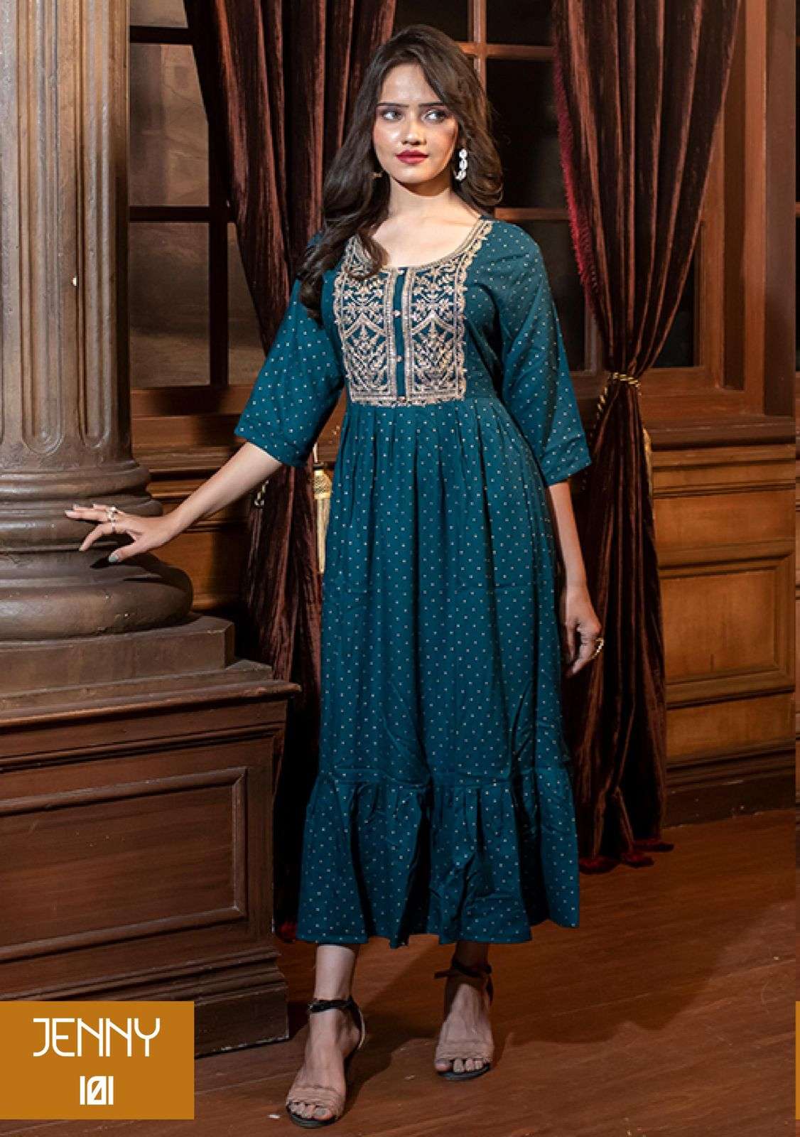 Beauty Queen Jenny catalog  Designer Long Rayon Kurtis
