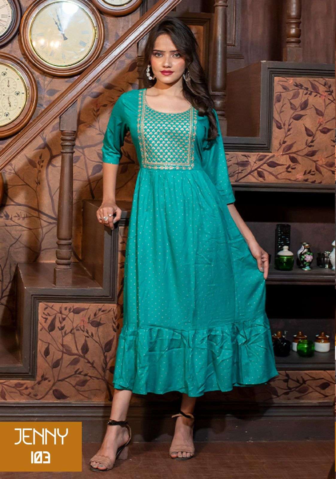 Beauty Queen Jenny catalog  Designer Long Rayon Kurtis