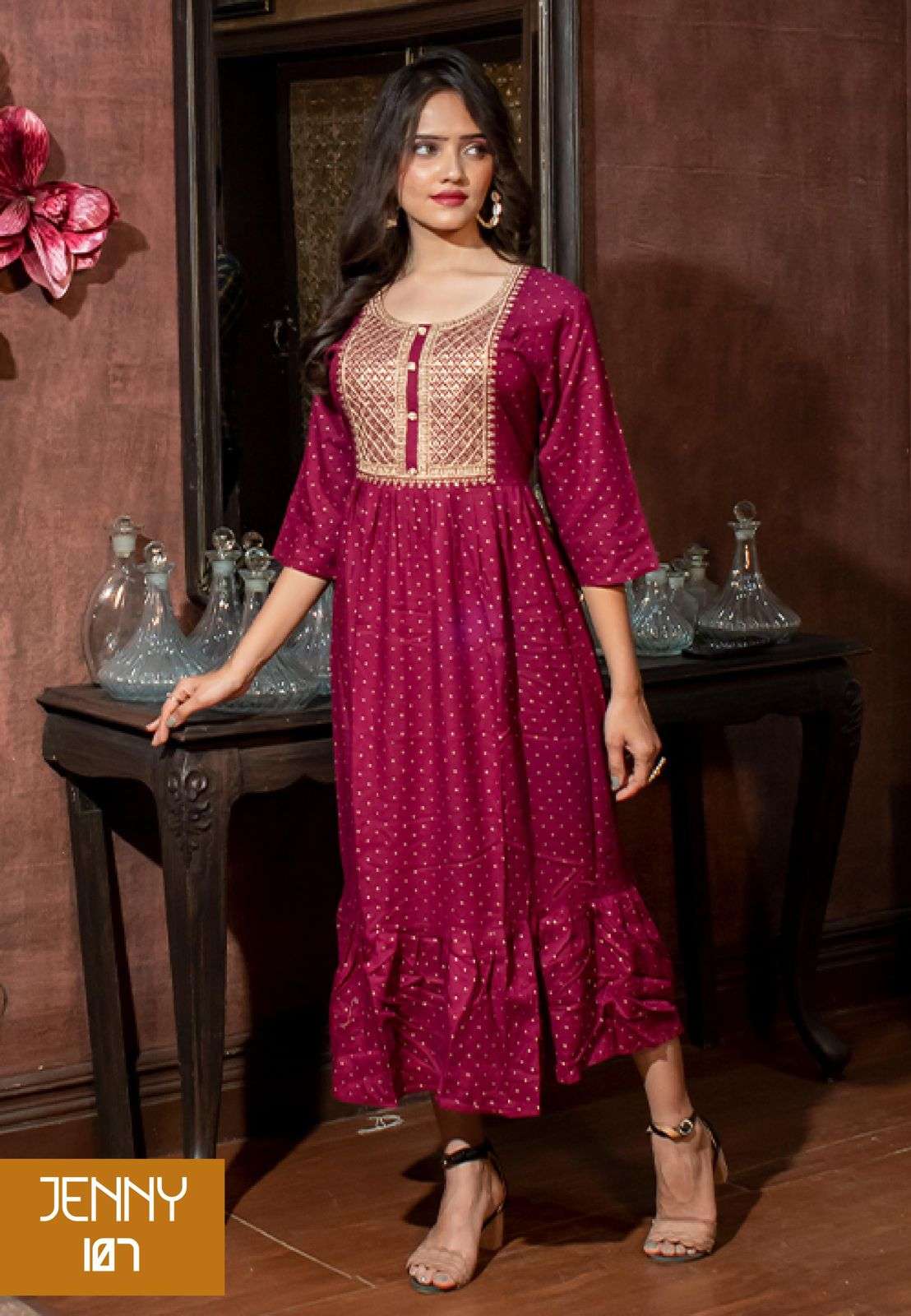 Beauty Queen Jenny catalog  Designer Long Rayon Kurtis