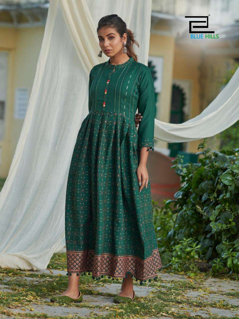 Blue Hills Pom Pom Catalog Party Wear Long Anarkali Gowns