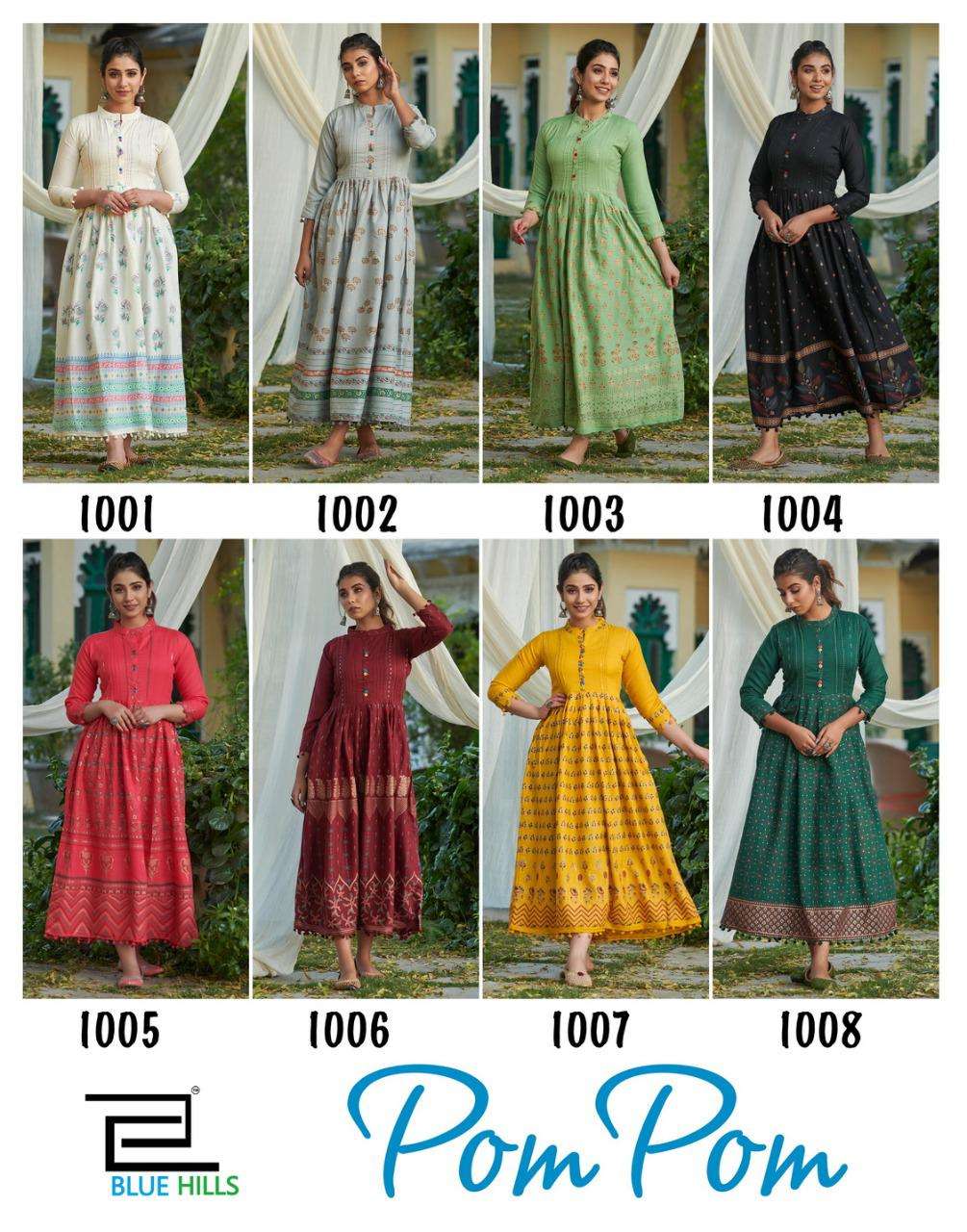 Blue Hills Pom Pom Catalog Party Wear Long Anarkali Gowns