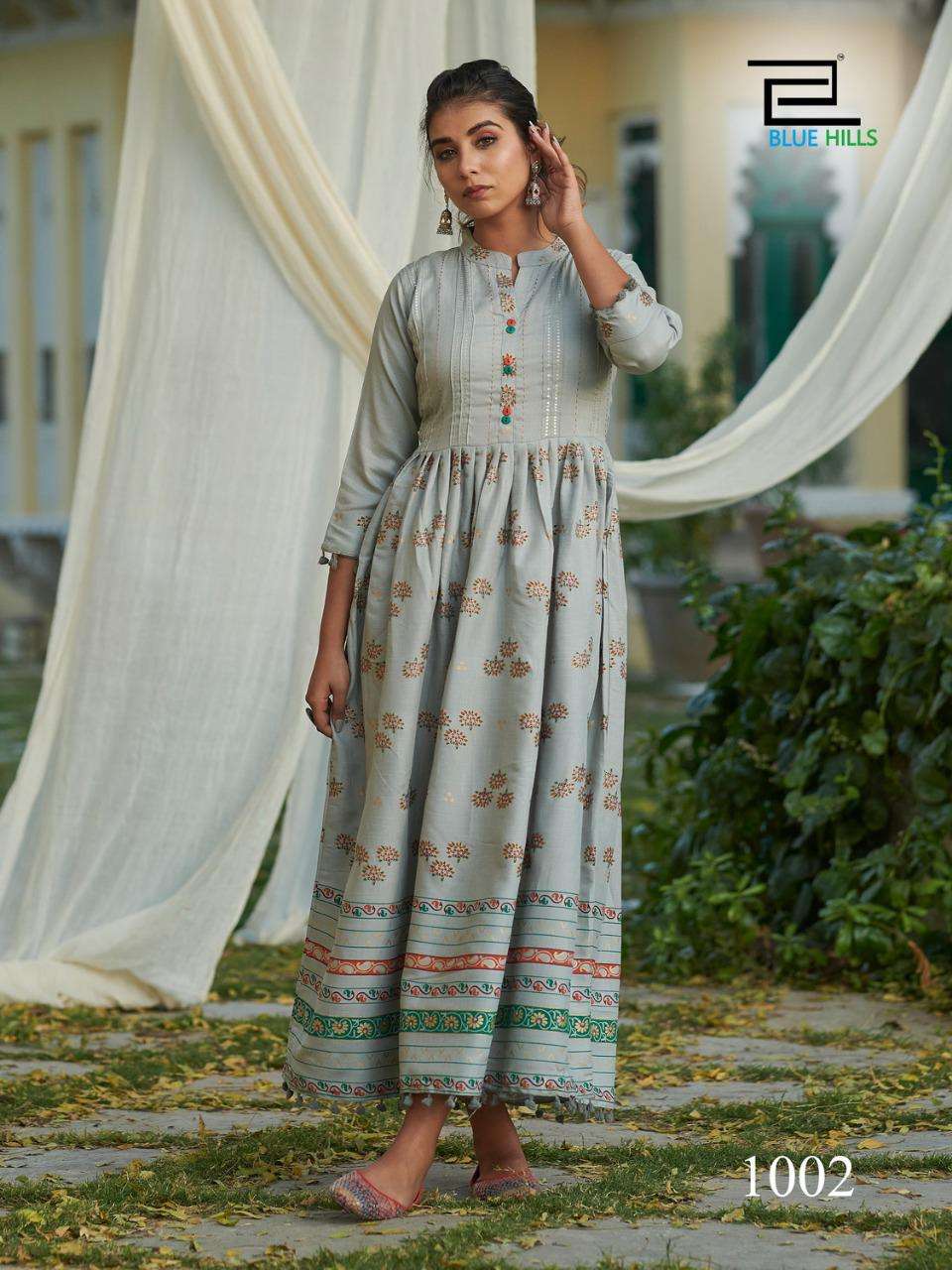 Blue Hills Pom Pom Catalog Party Wear Long Anarkali Gowns