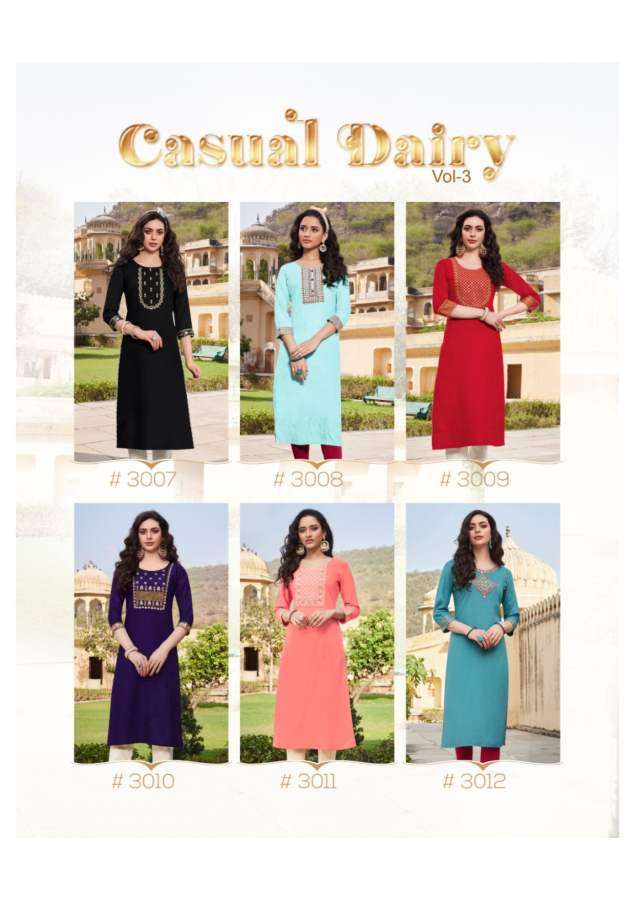 Diya Trends Casual Dairy 3 Catalog Daily Wear Embroidery Kurtis 