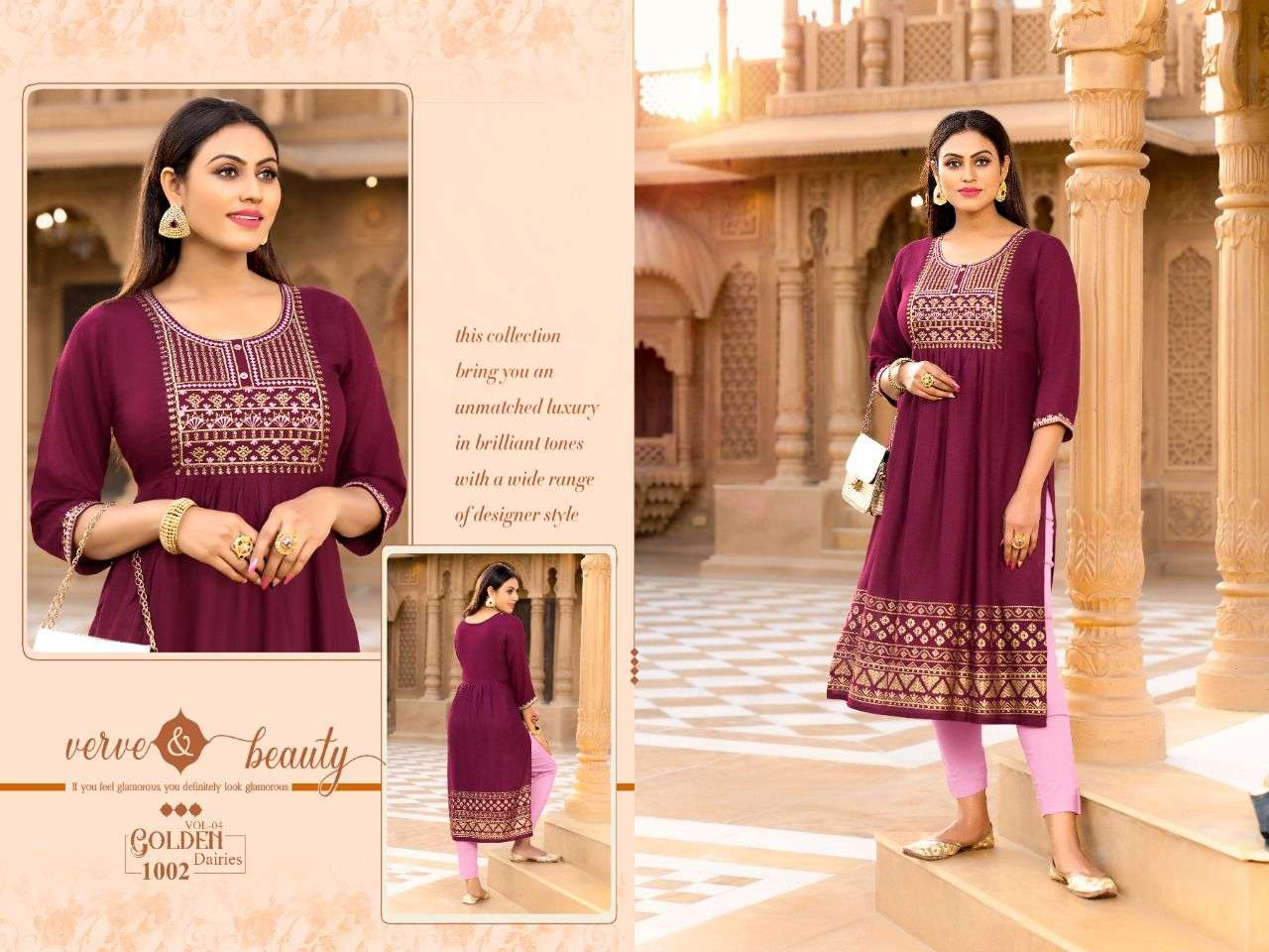Golden Dairies vol 4 catalog  Casual Wear Designer Rayon Slub Kurtis
