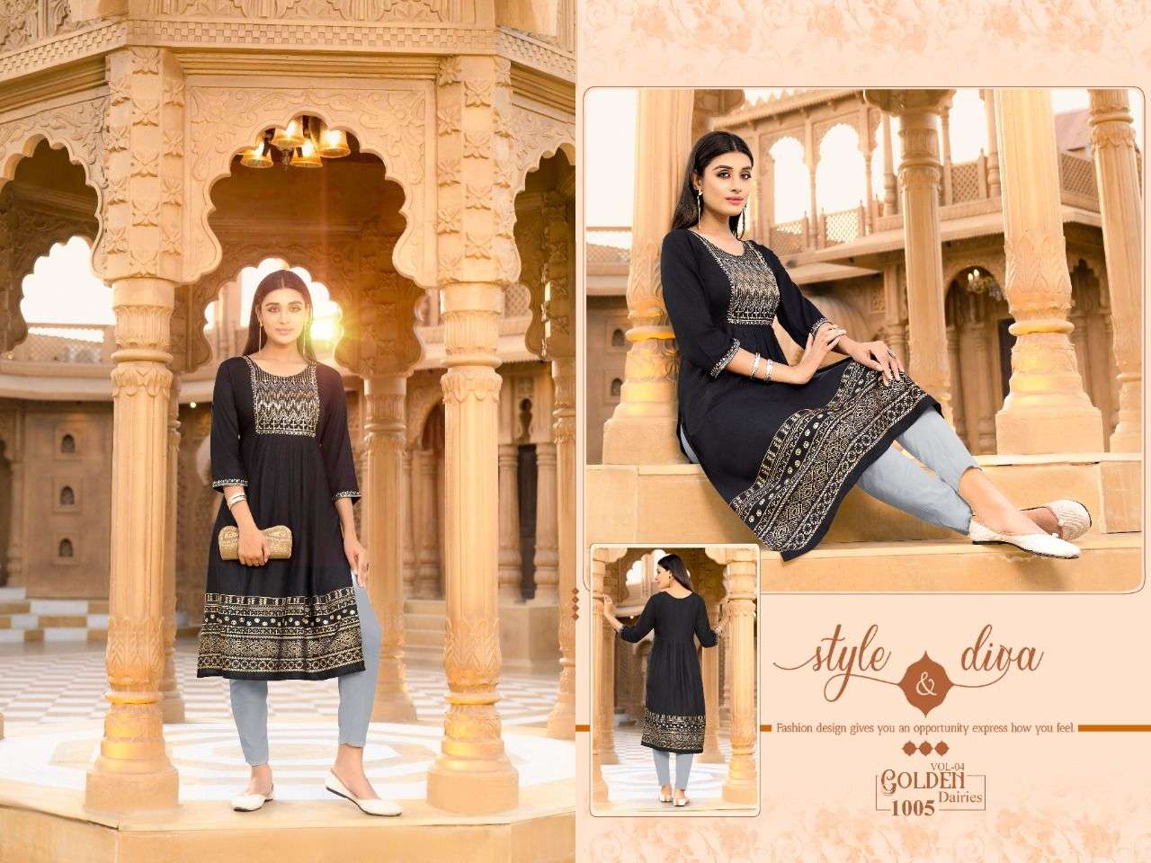 Golden Dairies vol 4 catalog  Casual Wear Designer Rayon Slub Kurtis