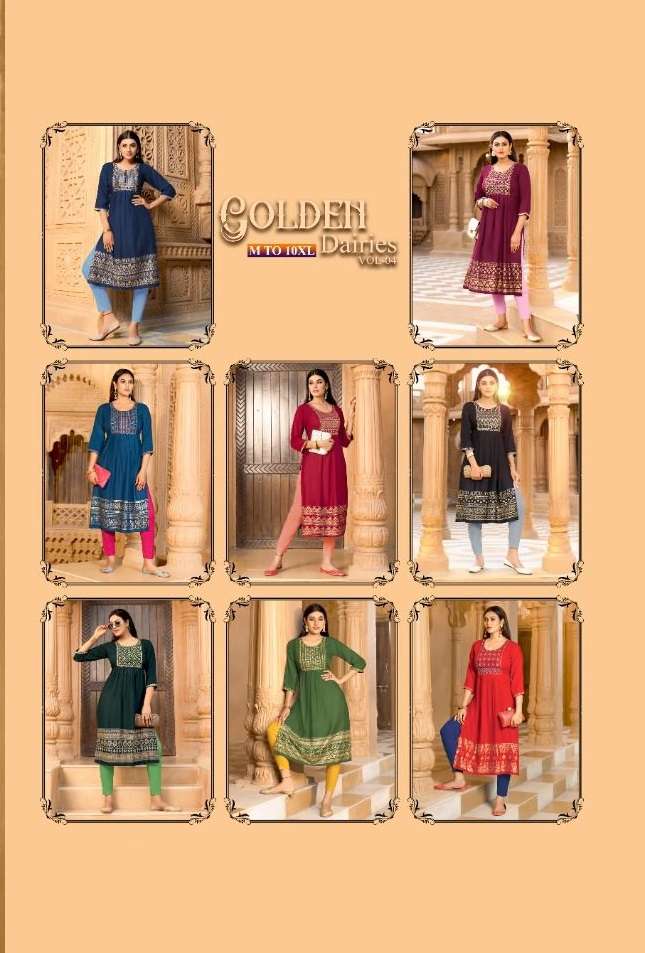 Golden Dairies vol 4 catalog  Casual Wear Designer Rayon Slub Kurtis