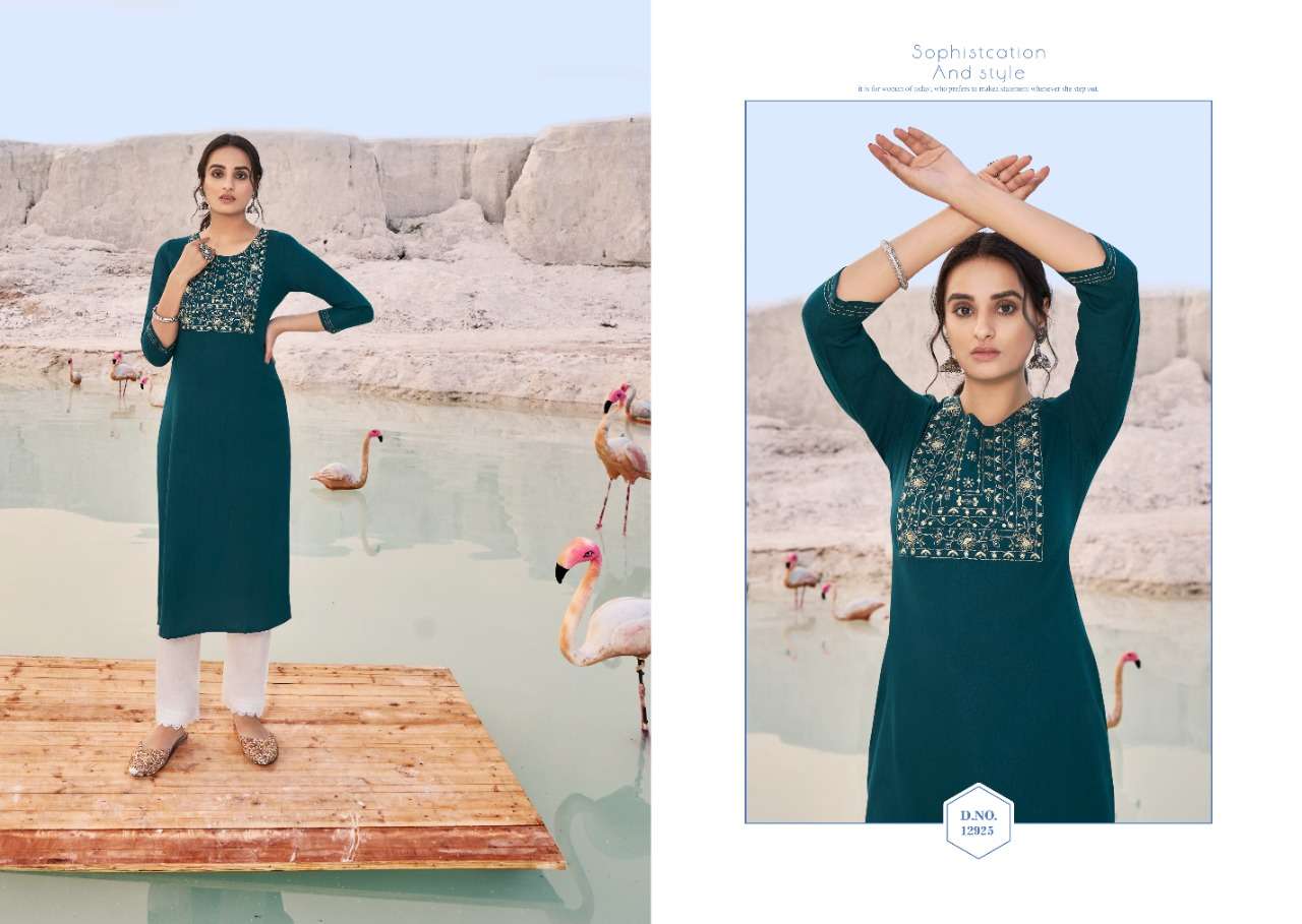 Kalaroop Shahi  catalog  casual wear Rayon Kurtis with Embroidery Work