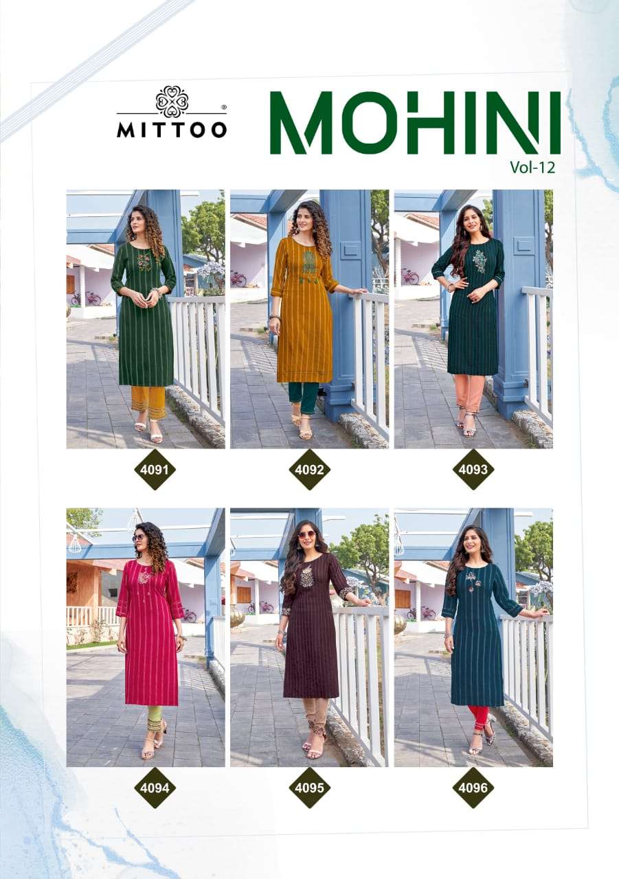 Mittoo Mohini Vol 12  catalog Fancy Rayon Kurtis With Bottom 