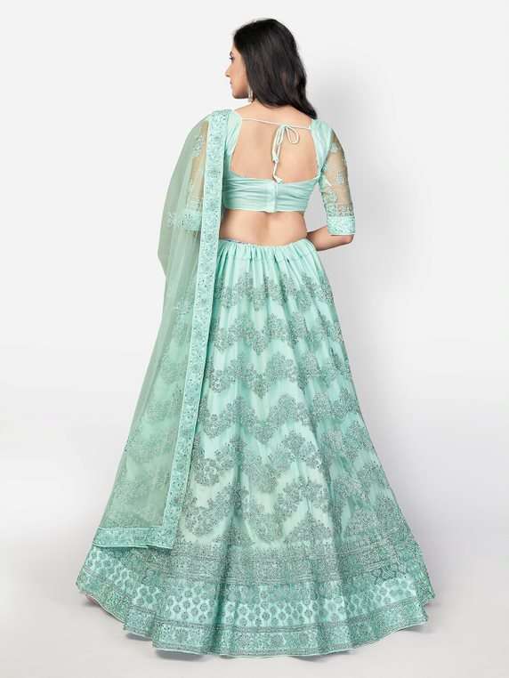  Sky Blue 1096 Embroidered Net Semi Stitched Lehenga choli collection Buy Online Lehenga at wholesale price in Surat
