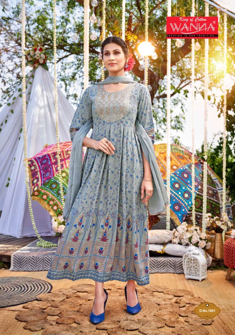Wanna Dastoor catalog  Rayon Fancy Long Kurti With Fancy Dupatta