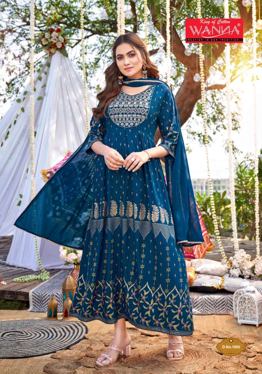 Wanna Dastoor catalog  Rayon Fancy Long Kurti With Fancy Dupatta