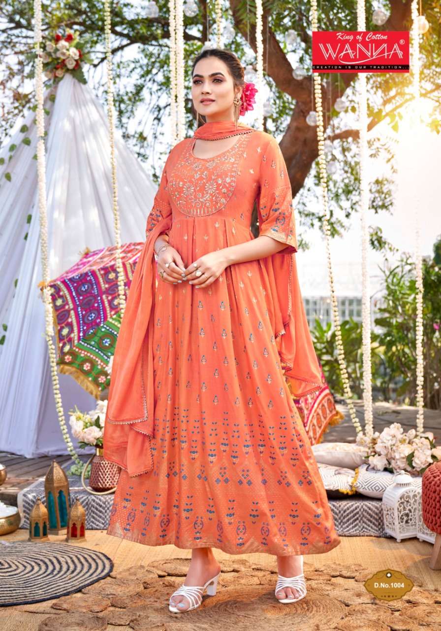 Wanna Dastoor catalog  Rayon Fancy Long Kurti With Fancy Dupatta