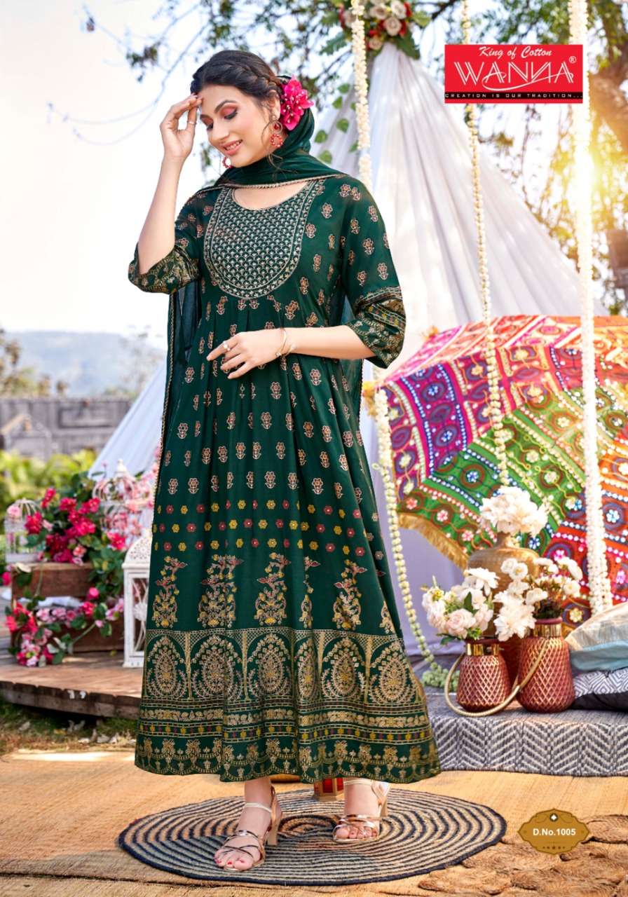 Wanna Dastoor catalog  Rayon Fancy Long Kurti With Fancy Dupatta