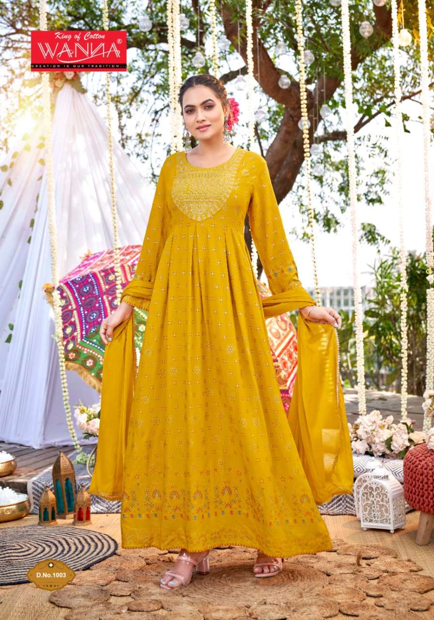 Wanna Dastoor catalog  Rayon Fancy Long Kurti With Fancy Dupatta