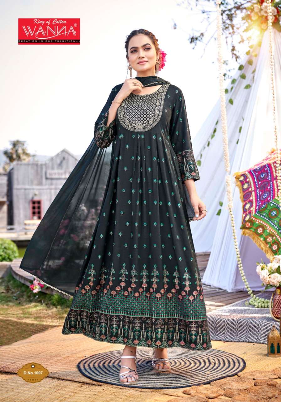 Wanna Dastoor catalog  Rayon Fancy Long Kurti With Fancy Dupatta