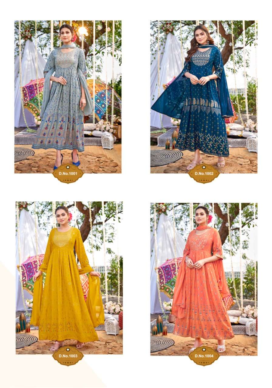 Wanna Dastoor catalog  Rayon Fancy Long Kurti With Fancy Dupatta
