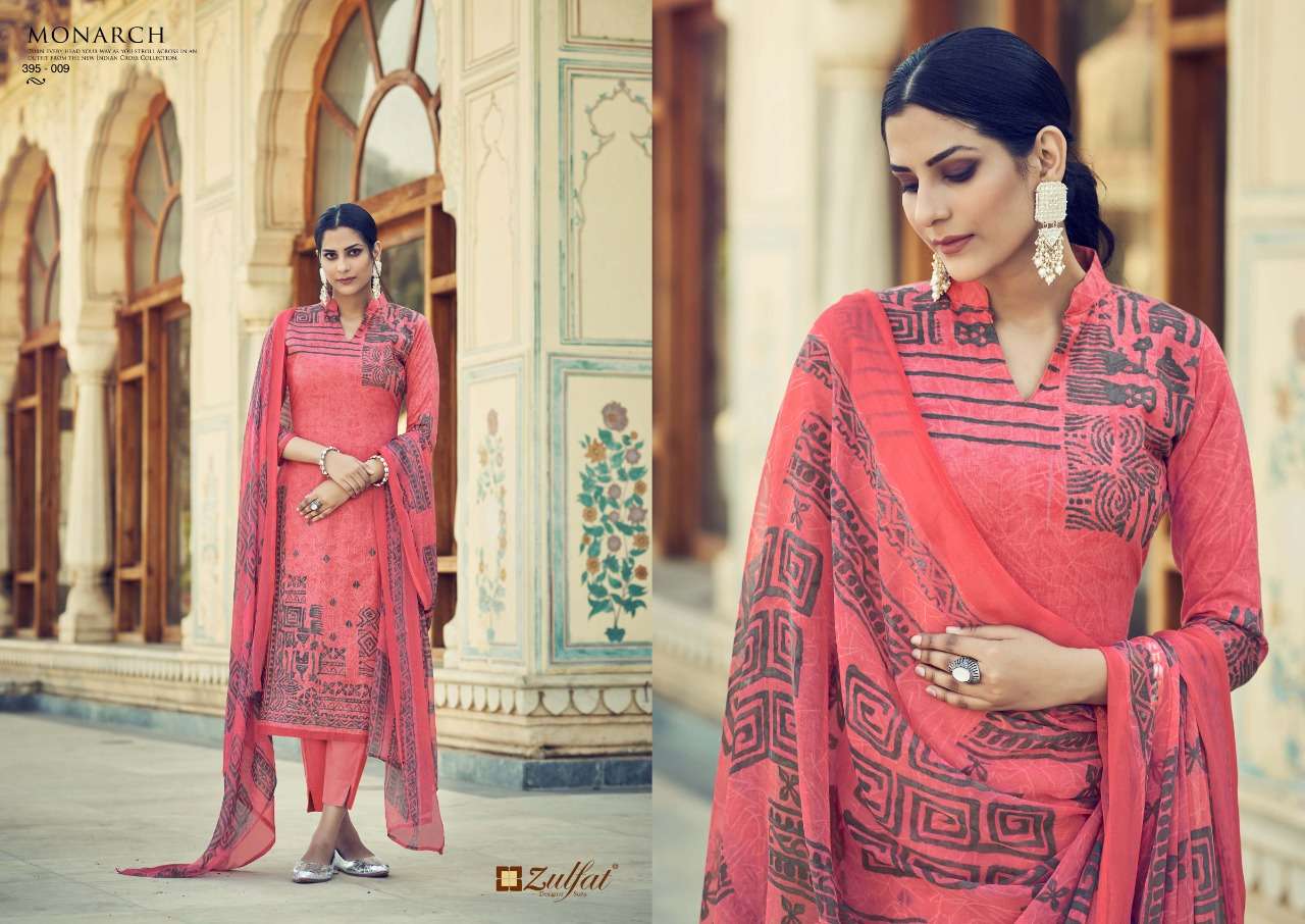 Zulfat Monarch Catalog Designer Wear Pure Cotton Ladies Dress Materials
