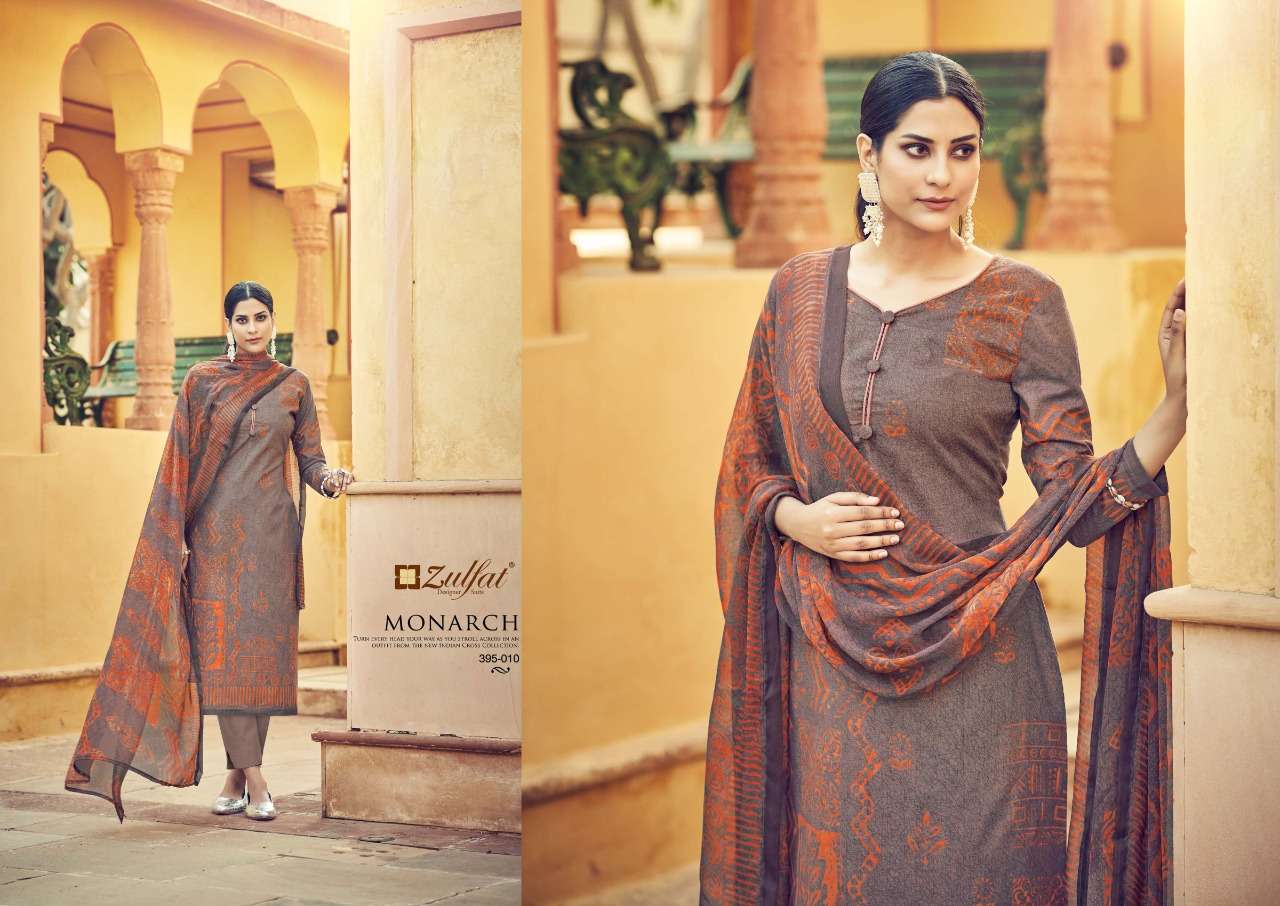 Zulfat Monarch Catalog Designer Wear Pure Cotton Ladies Dress Materials