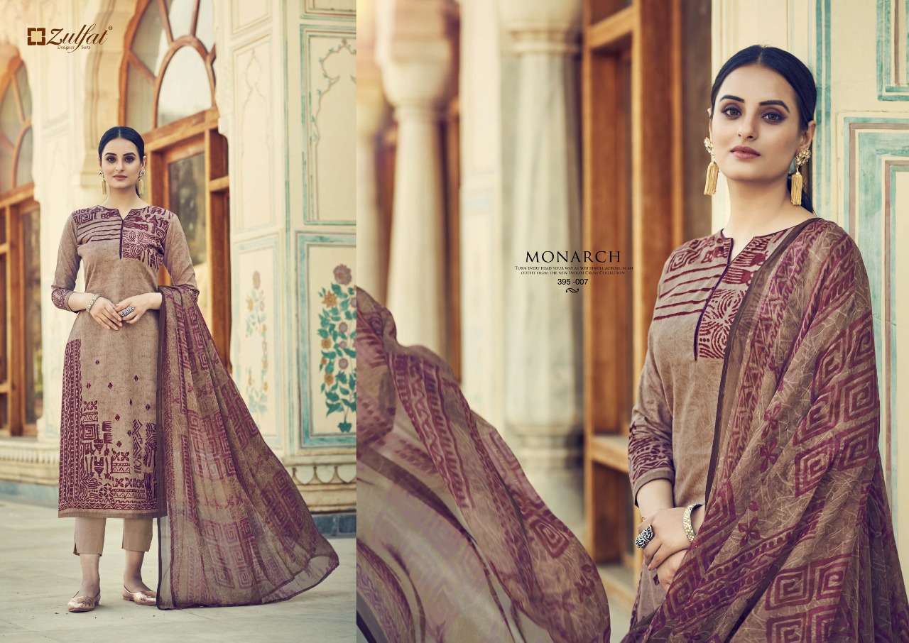 Zulfat Monarch Catalog Designer Wear Pure Cotton Ladies Dress Materials