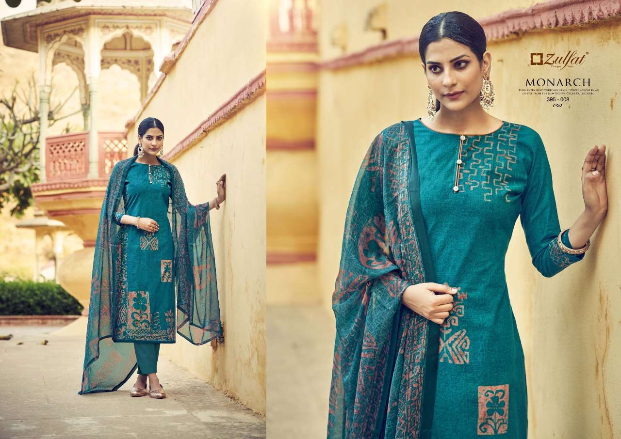 Zulfat Monarch Catalog Designer Wear Pure Cotton Ladies Dress Materials