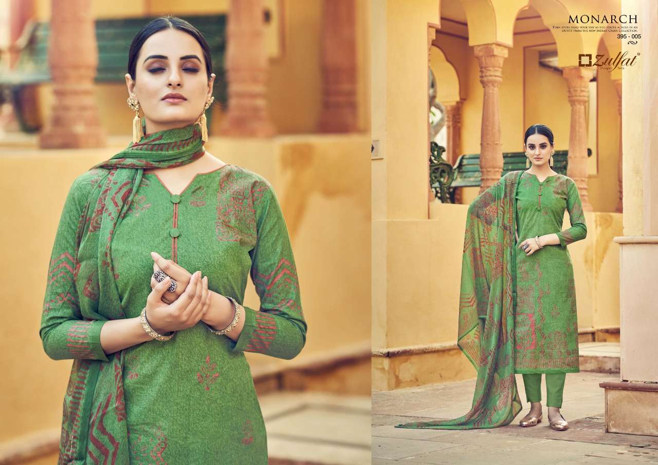 Zulfat Monarch Catalog Designer Wear Pure Cotton Ladies Dress Materials