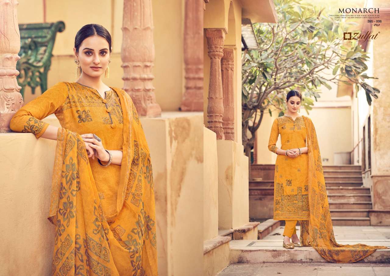 Zulfat Monarch Catalog Designer Wear Pure Cotton Ladies Dress Materials