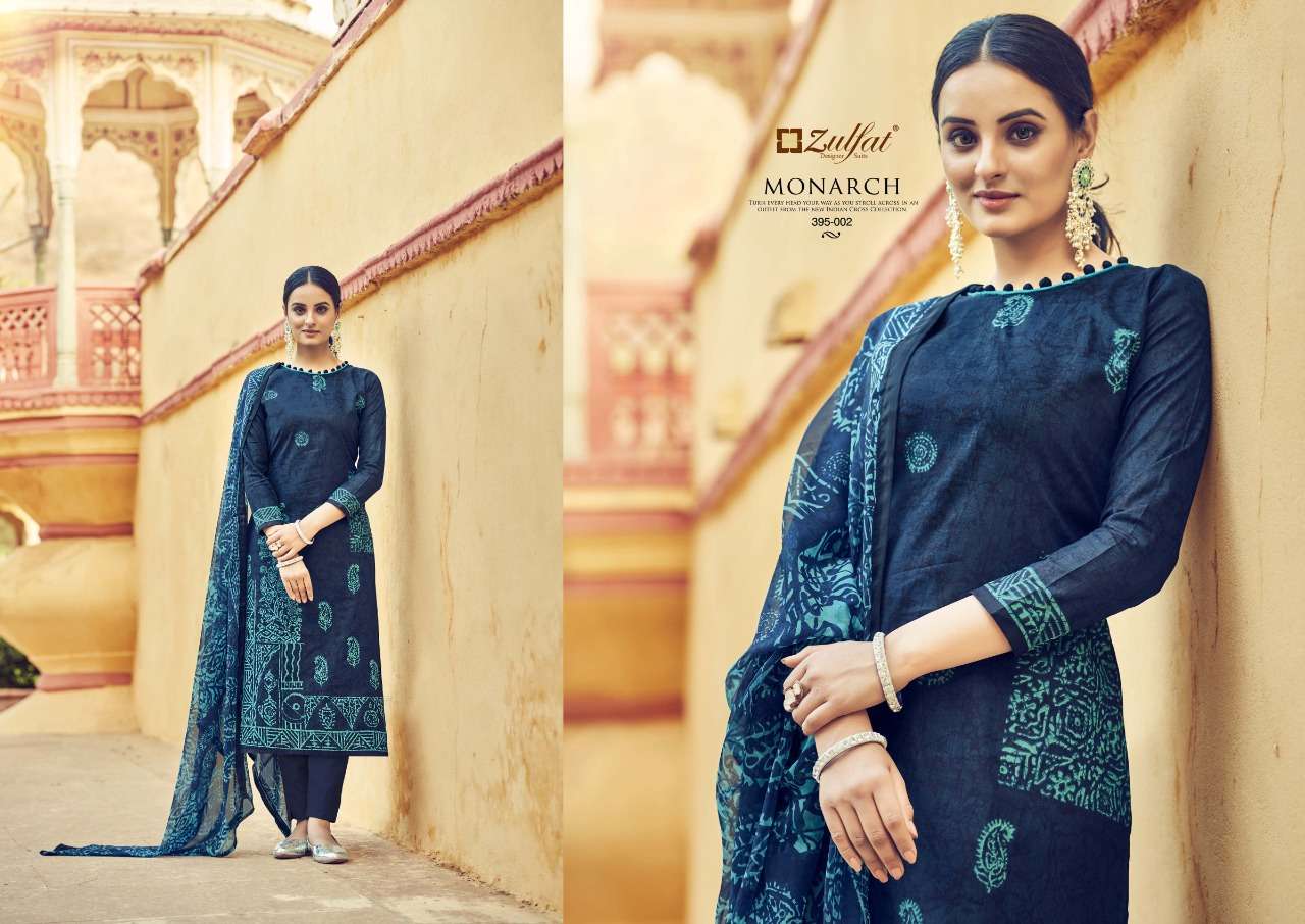 Zulfat Monarch Catalog Designer Wear Pure Cotton Ladies Dress Materials