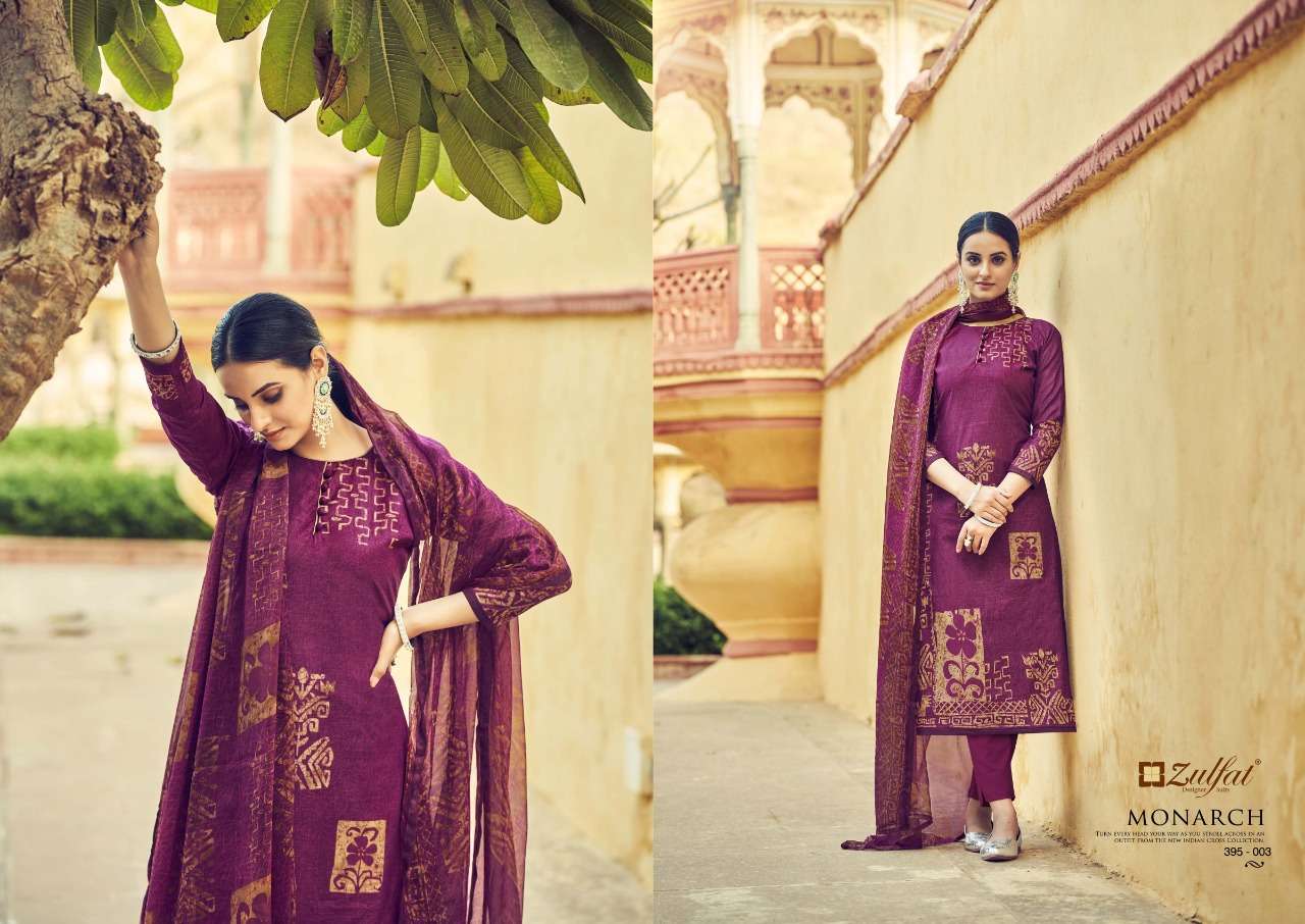 Zulfat Monarch Catalog Designer Wear Pure Cotton Ladies Dress Materials