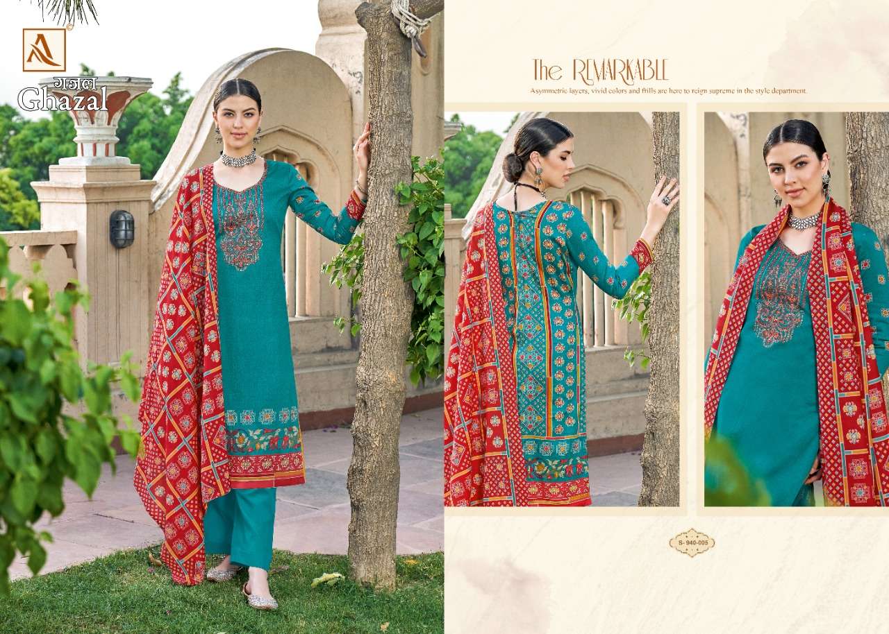Alok Ghazal Catalog Party Wear Pure Jam Cotton Embroidery Dress Materials